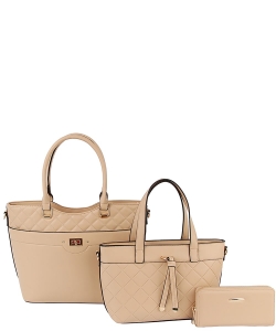 Quilted 3-in-1 Satchel Set LMD009-Z TAN